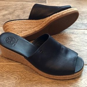 Tory Burch Landon Wedge Espadrille Veg Nappa Navy